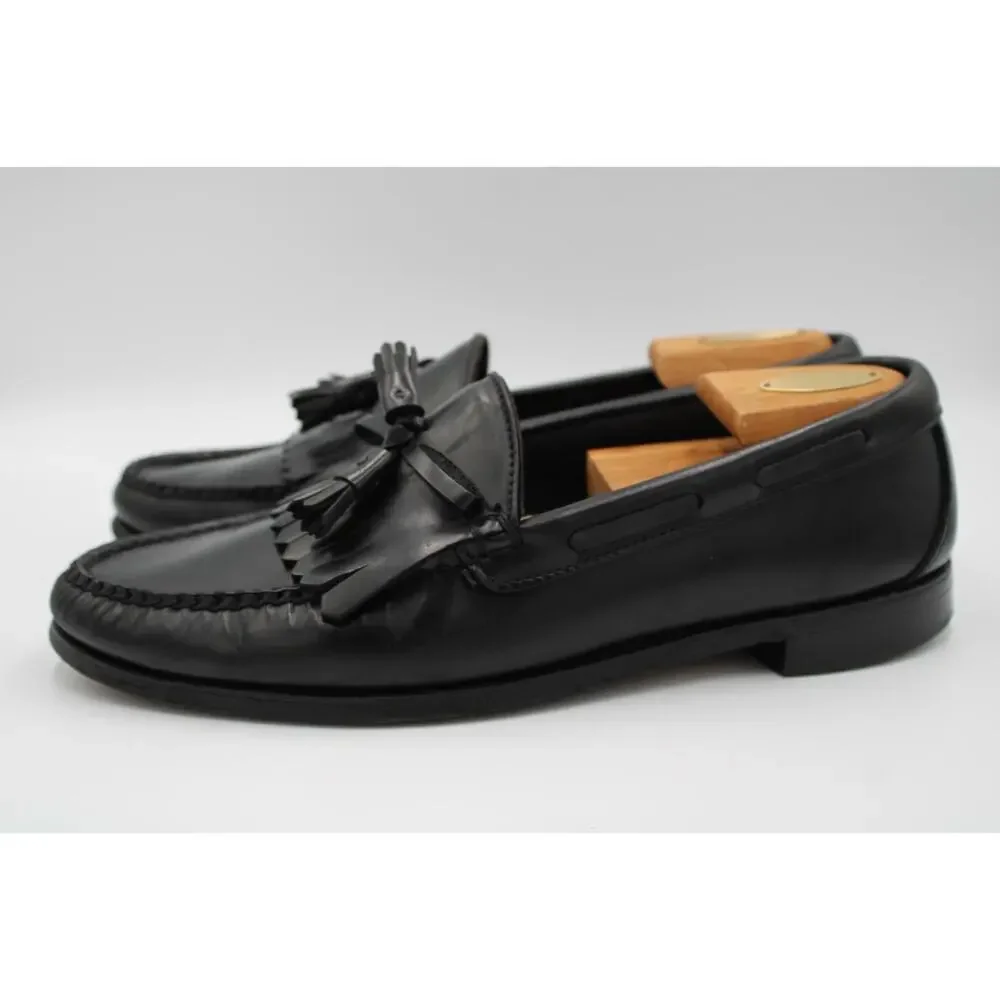 Size 10.5 - VTG L.L. Bean Men's Black Leather Tassel Loafers Dress Shoes Slip On